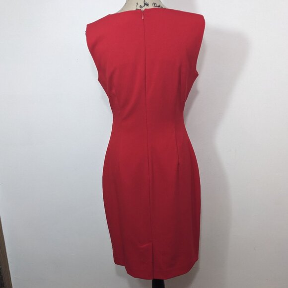 Calvin Klein Women’s Sz 6 Red Sleeveless Sunburst Sheath Dress Style #CD3X1LC7 - Picture 5 of 9